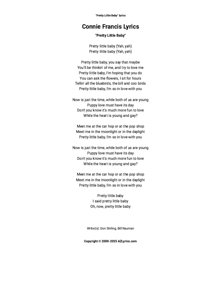 Connie Francis - Pretty Little Baby Lyrics | PDF