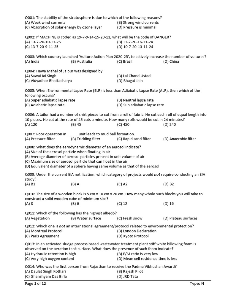 RSPCB Jee Paper Answer Key Code Jee n258 | PDF