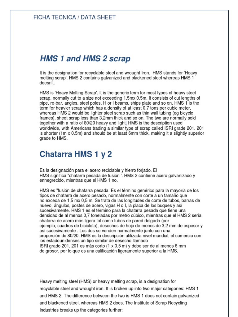 HMS 1 and HMS 2 Scrap | PDF | El hombre hace Materiales | Acero