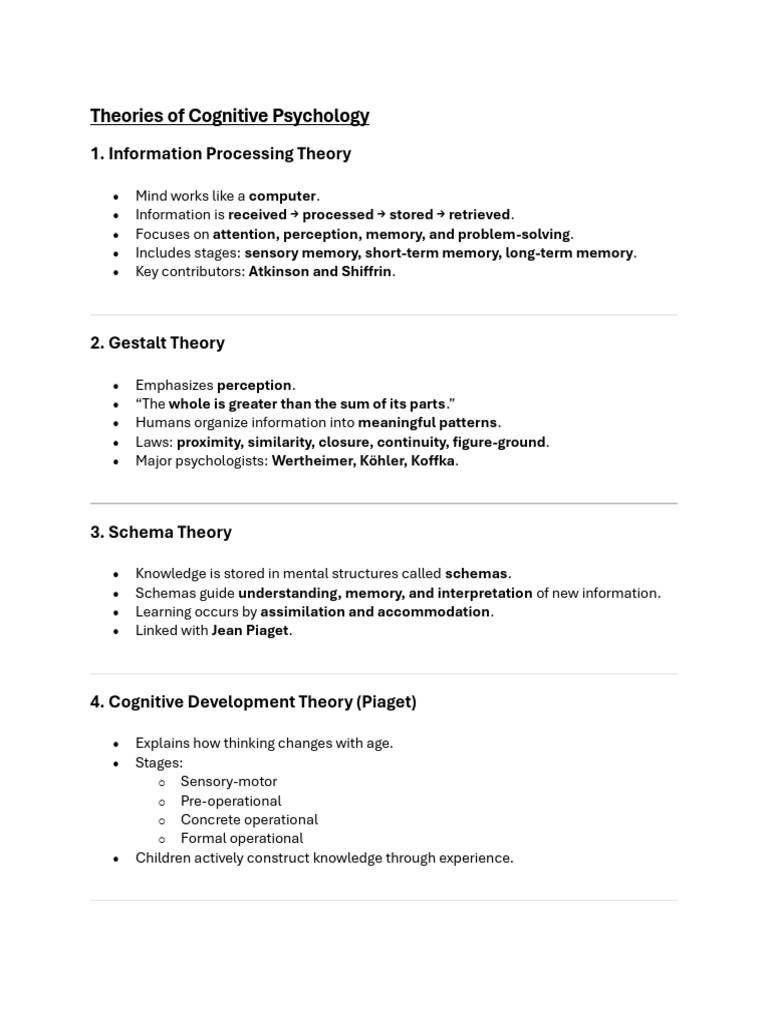 Key Theories in Cognitive Psychology | PDF