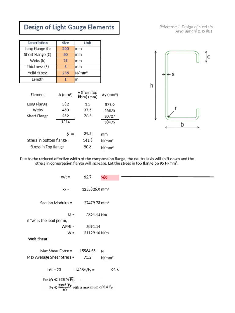 Design of Light Gauge Element | PDF