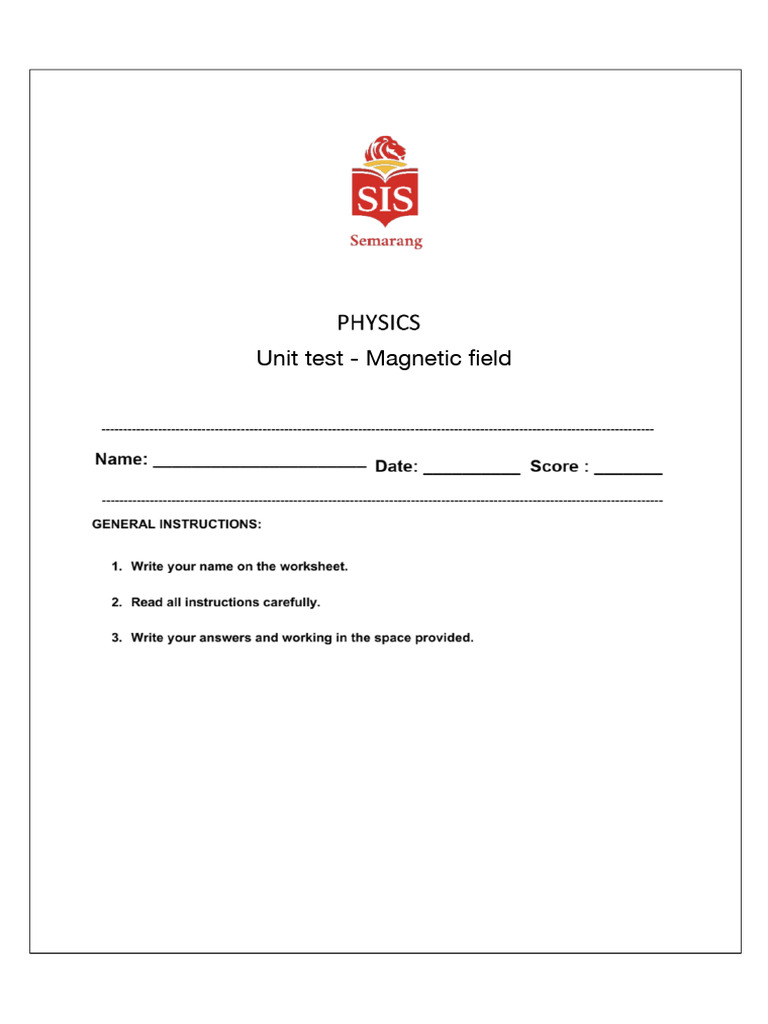 Physics Test Feb 3 Magnetic Field | PDF