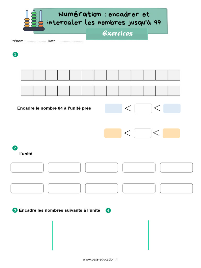 Exercices Encadrer Et Intercaler Les Nombres Jusqu'à 99 - Ce1 | PDF