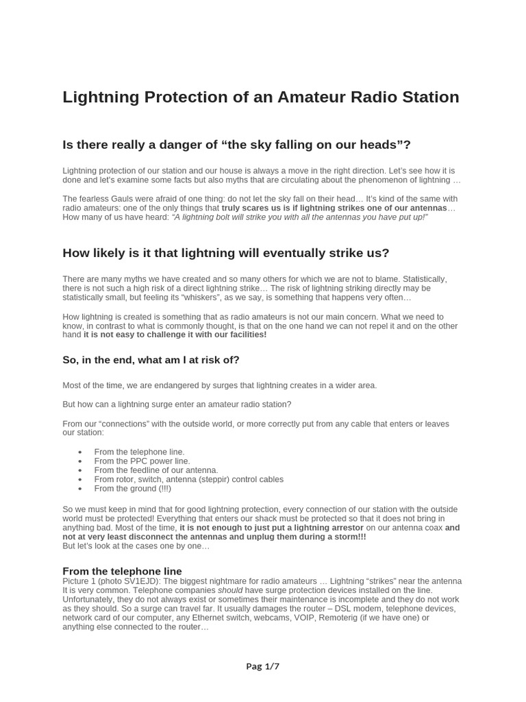 Lightning Protection for Amateur Radio Stations | PDF | Electrical ...