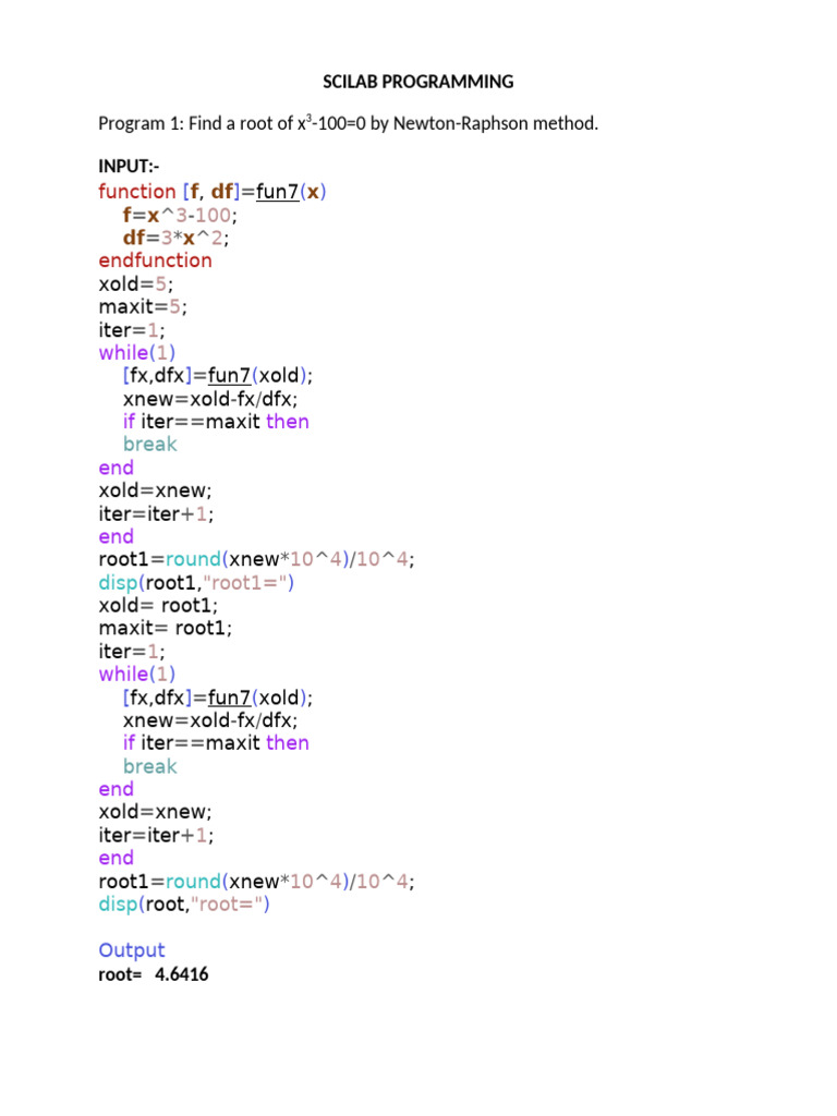 SCILAB Newton-Raphson Root Finding | PDF