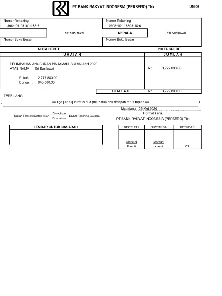 Bank Rakyat Indonesia Loan Statement | PDF | Indonesian Rupiah | Rupee