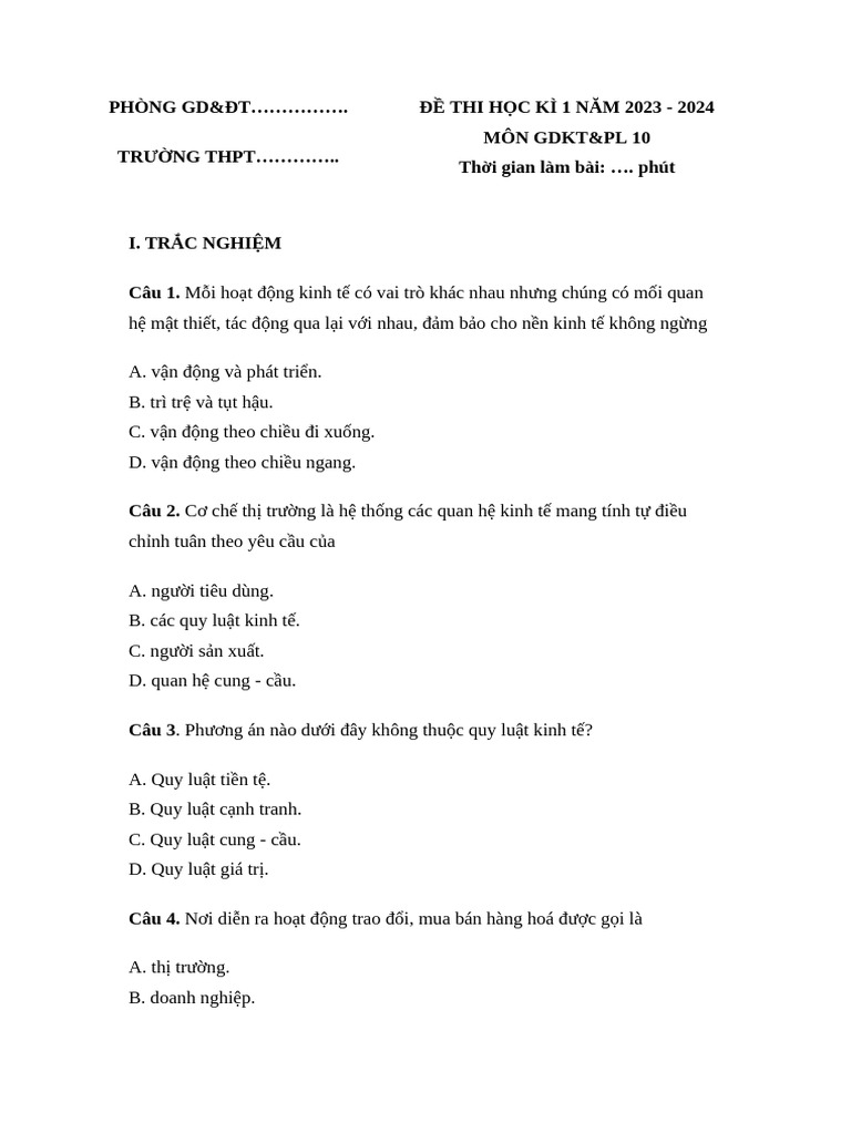 De Thi HK 1 GDKTPL 10 KNTT de 3 | PDF