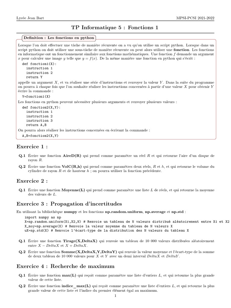 Fonctions Python : Exercices et Démonstrations | PDF | Python (Langage ...
