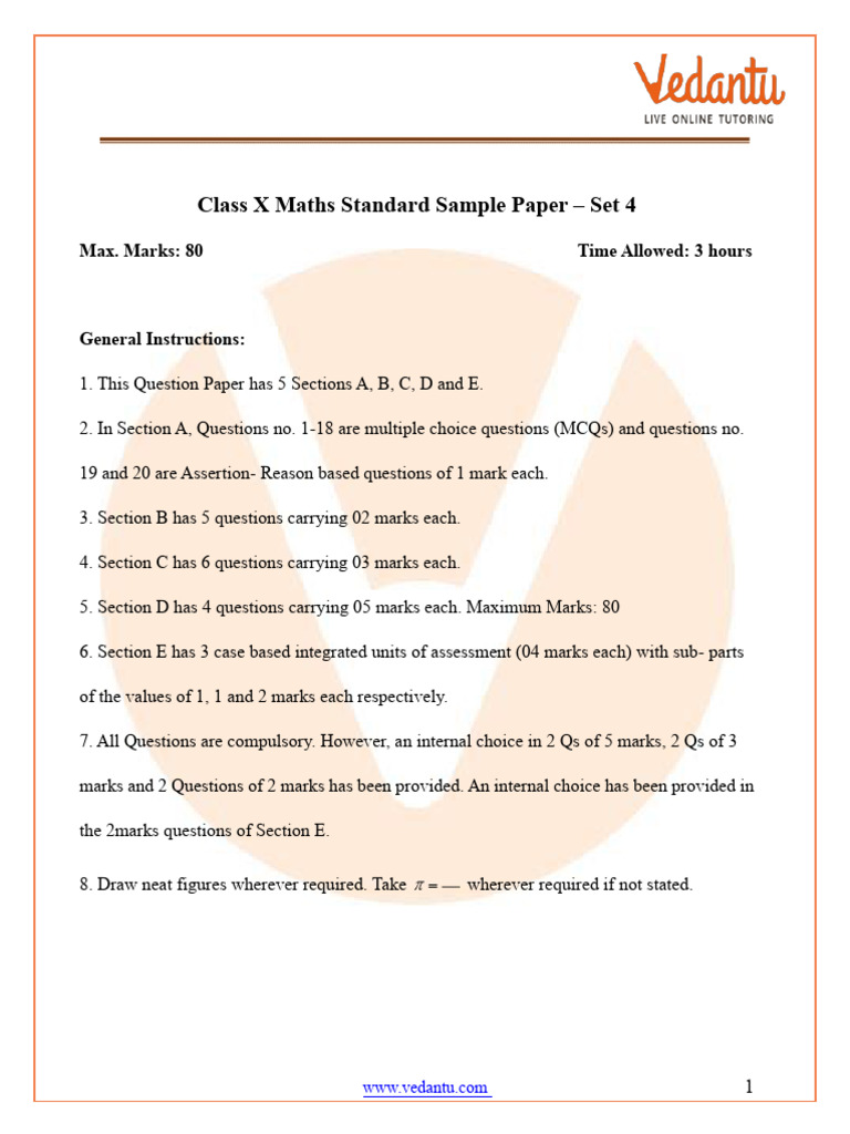 Class X Maths Sample Paper Set 4 | PDF | Abstract Algebra | Mathematics