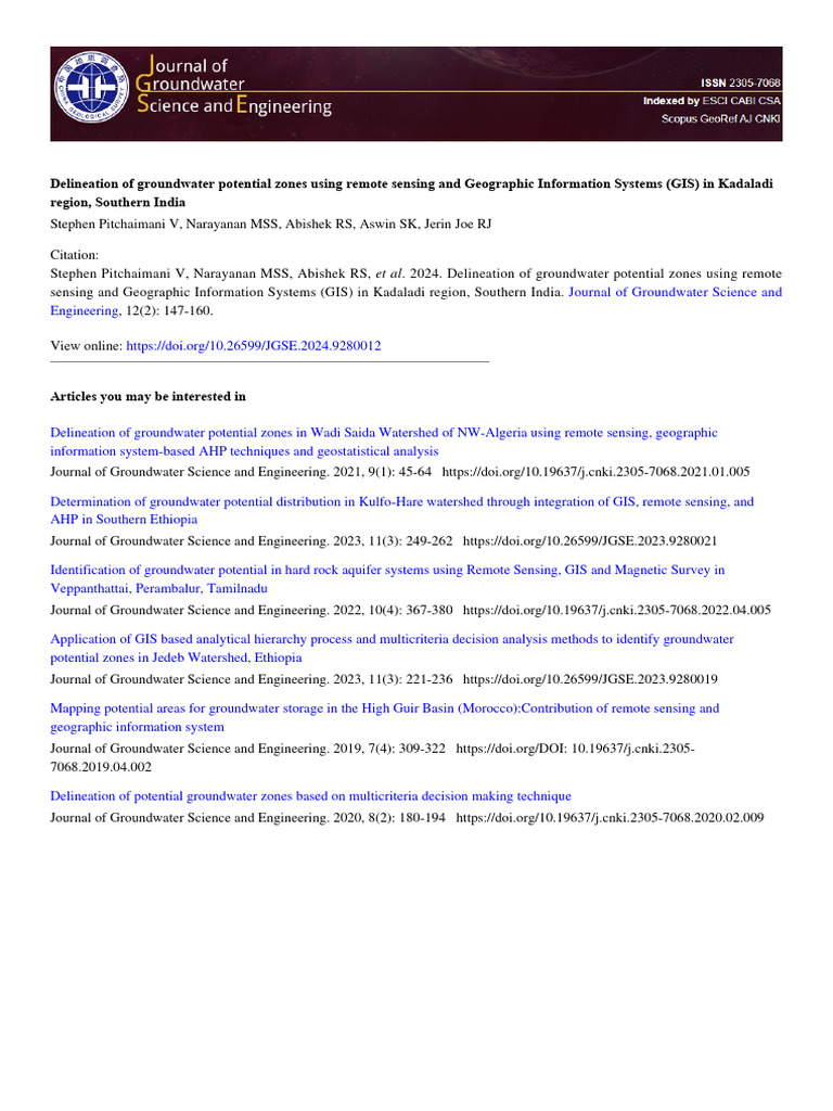 Delineation of Groundwater Potential Zones Using Remote Sensing and ...