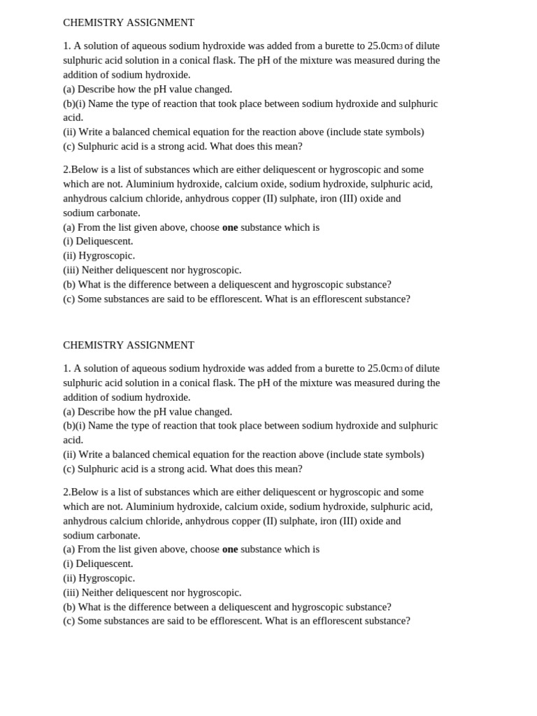 Chemistry Assignment | PDF