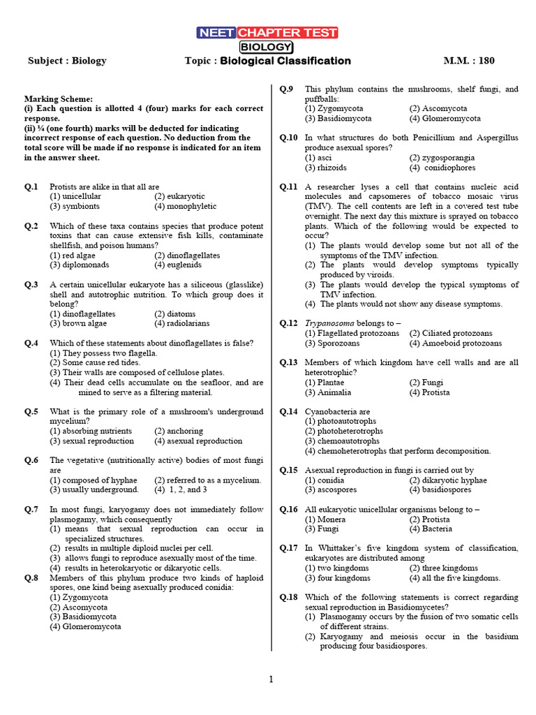 Protists and Fungi Classification Quiz | PDF | Fungus | Protozoa