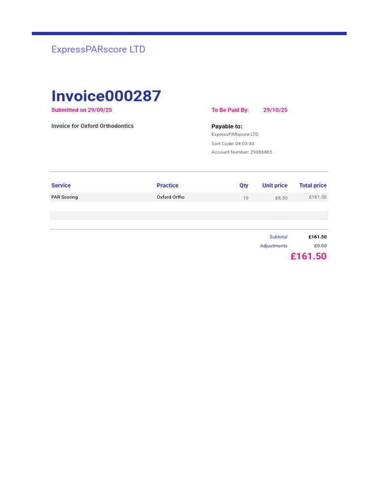 Invoice for Oxford Orthodontics Services | PDF