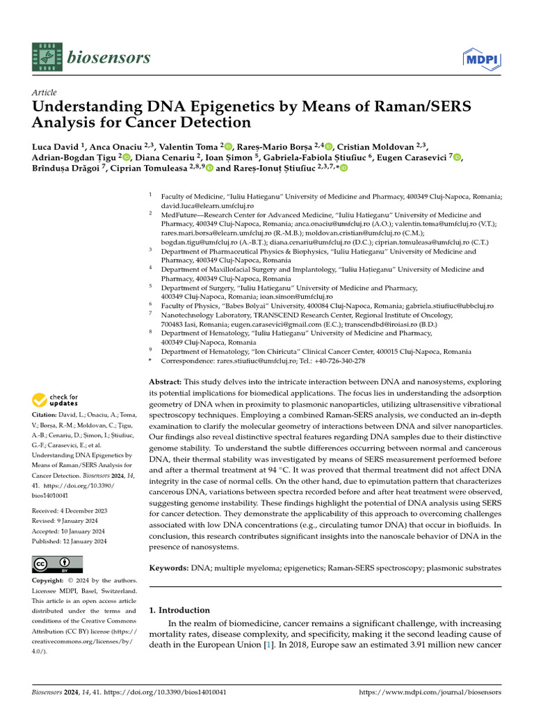 DNA Epigenetics and Cancer Detection via SERS | PDF | Dna Methylation ...