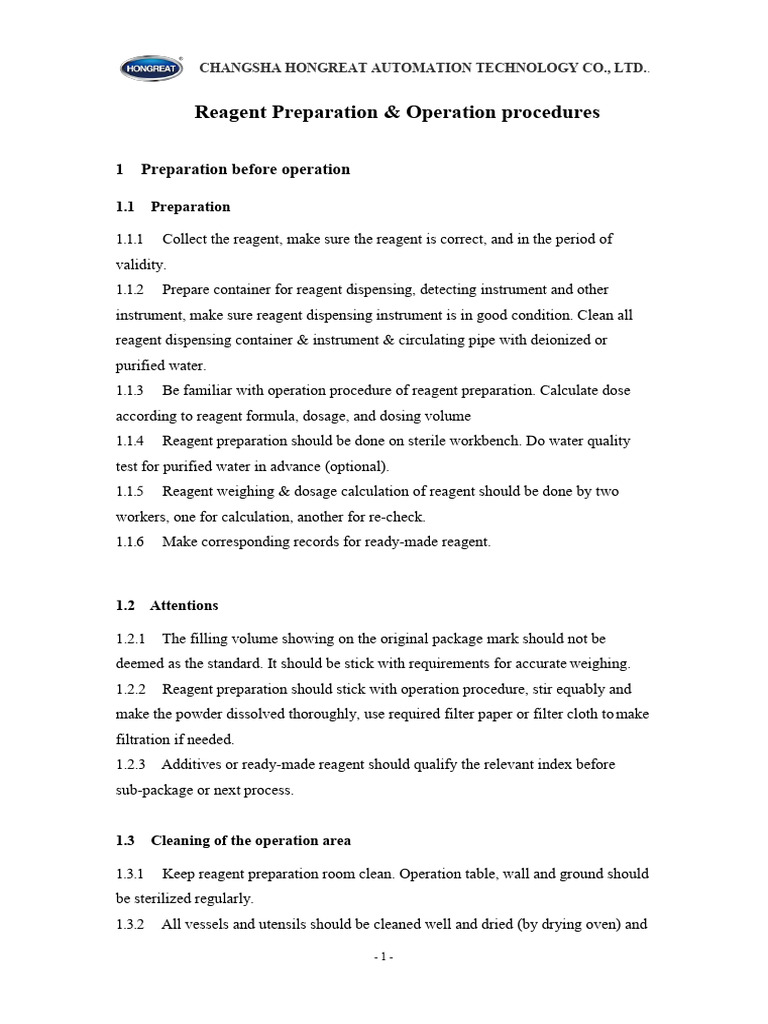 Reagent Preparation Procedures Guide | PDF | Purified Water | Chemical ...