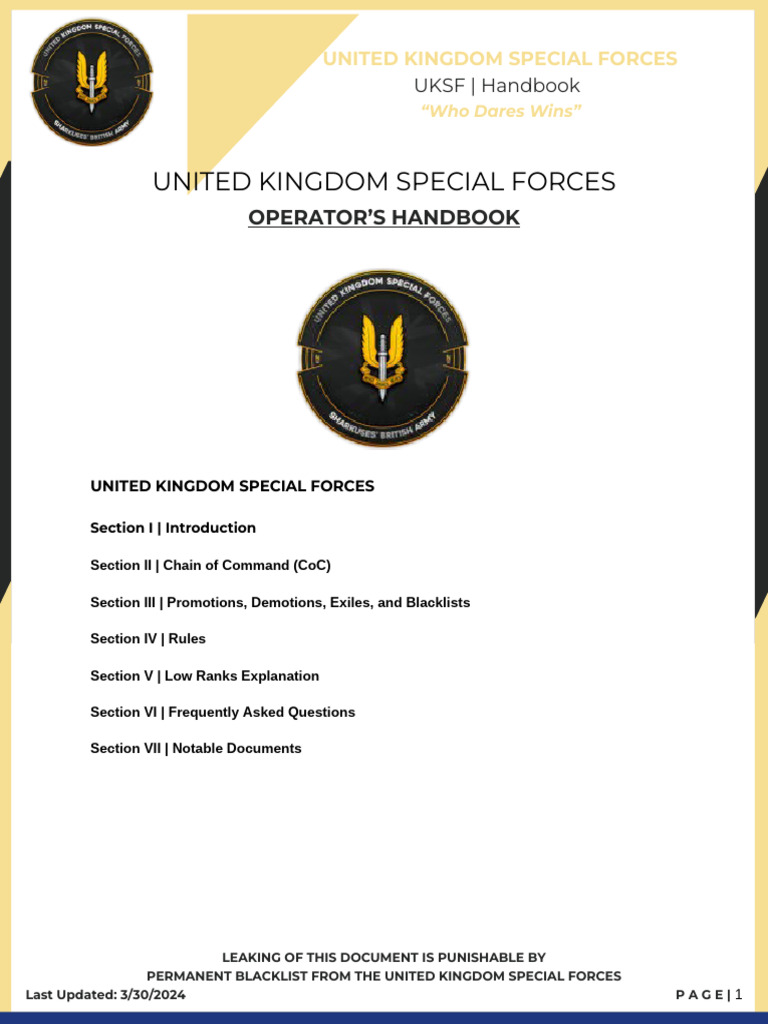 UKSF Operator's Handbook Guide | PDF | Military