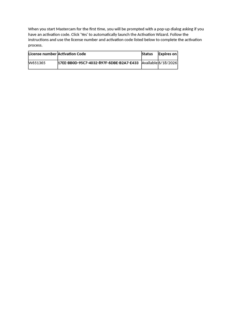 Mastercam Activation Guide and Codes | PDF