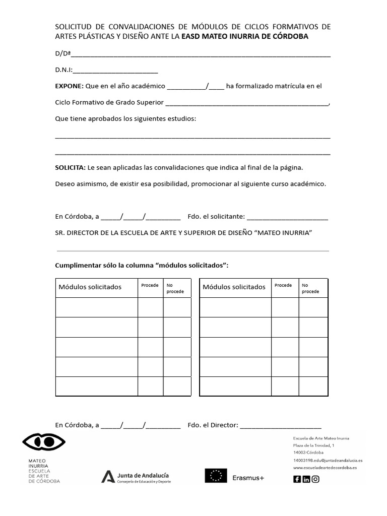 Solicitud de Convalidación de Módulos EASD | PDF