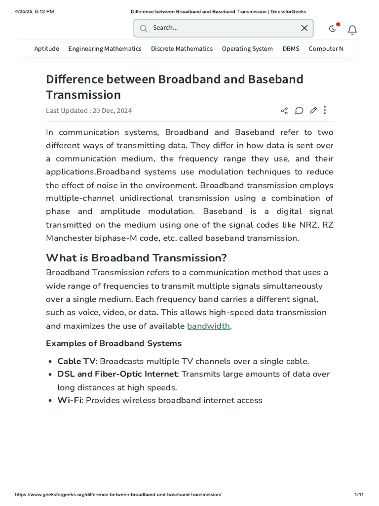 Broadband vs Baseband Transmission Explained | PDF | Broadband ...