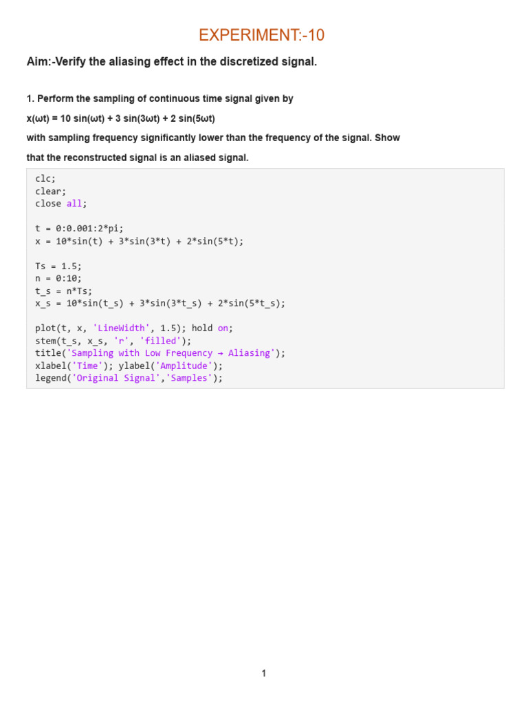 Aliasing in Signal Sampling Experiment | PDF | Sampling (Signal ...