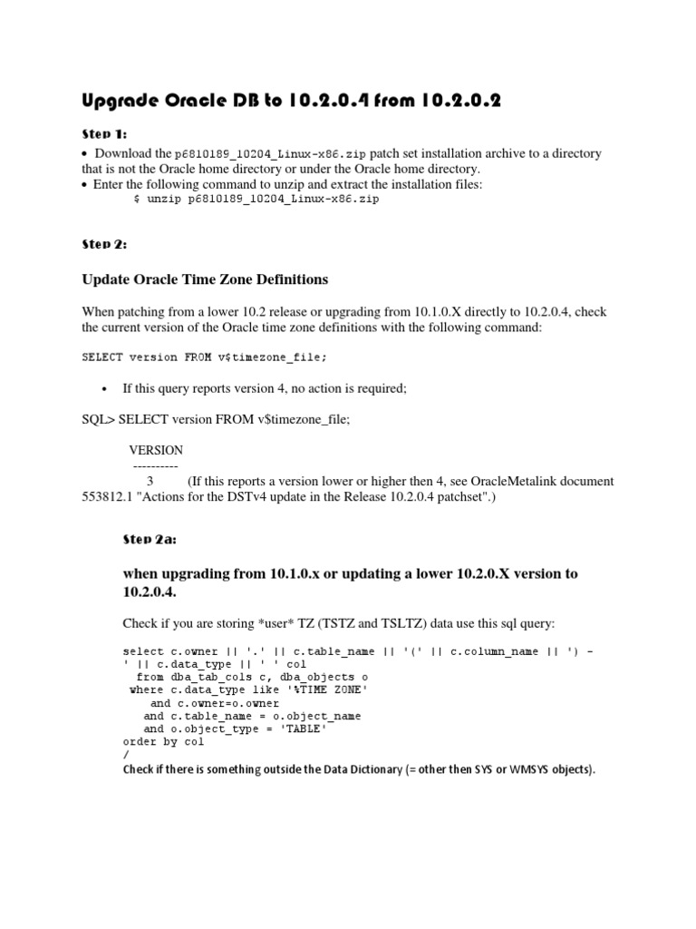 Upgrade Oracle DB To 10 | PDF | Oracle Database | Pl/Sql