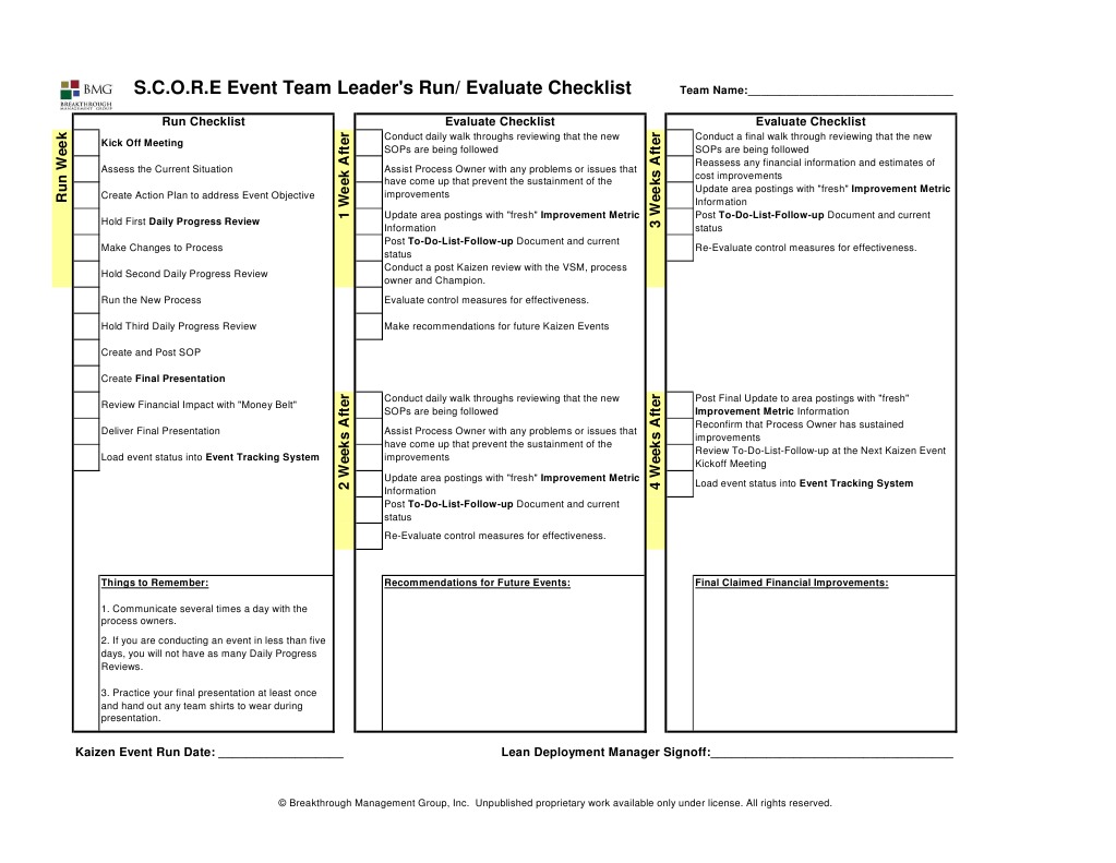 Kaizen Event Checklist (R-E) | Business Process Improvement