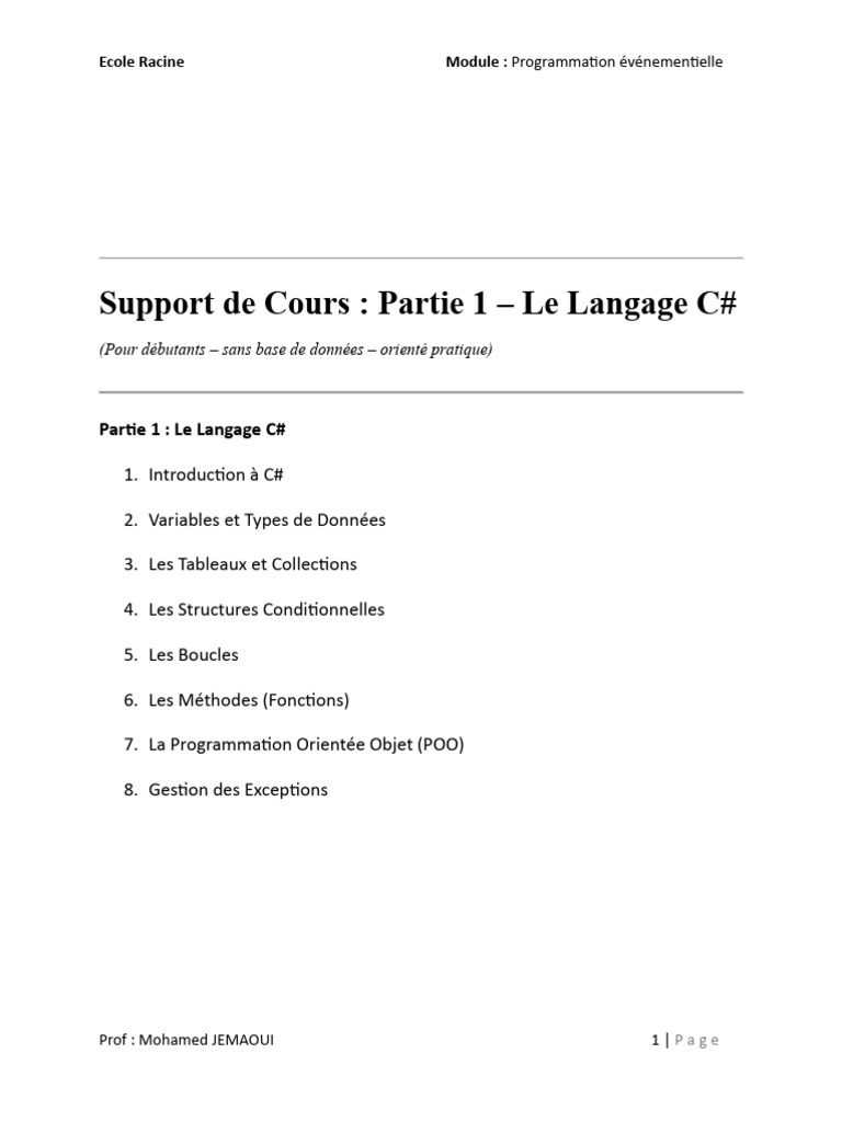 Introduction au langage C# pour débutants | PDF | C# (Langage de ...