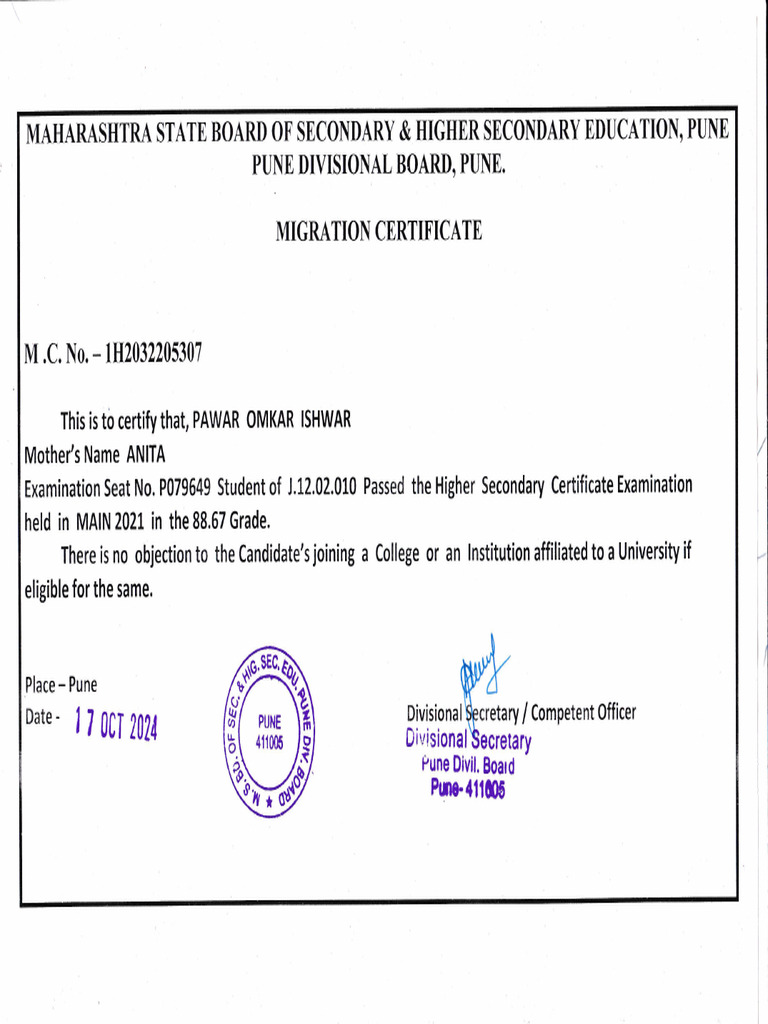 Maharashtra Migration Certificate 2021 | PDF