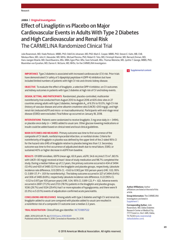 10 - CARMELINA Effect of Linagliptin Vs Placebo On Major Cardiovascular ...