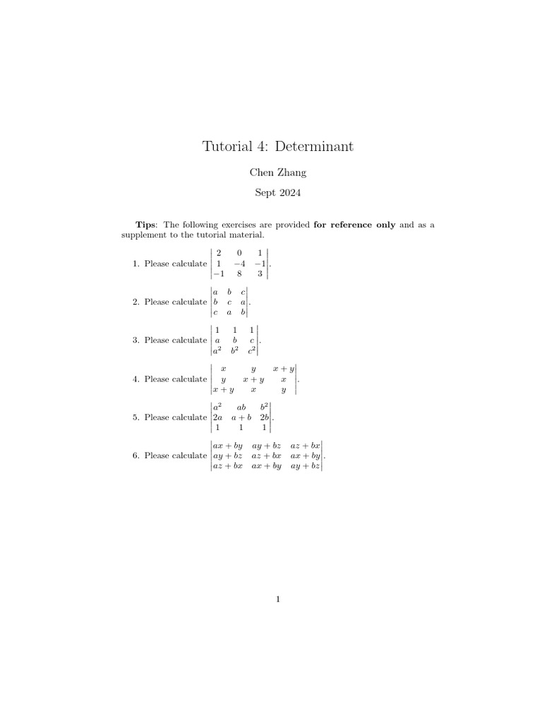 Determinant Calculation Exercises | PDF