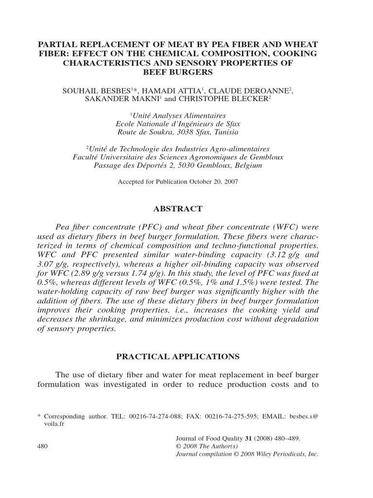 2008 Fibres Prod carnés J Food Quality | PDF | Dietary Fiber | Diet ...