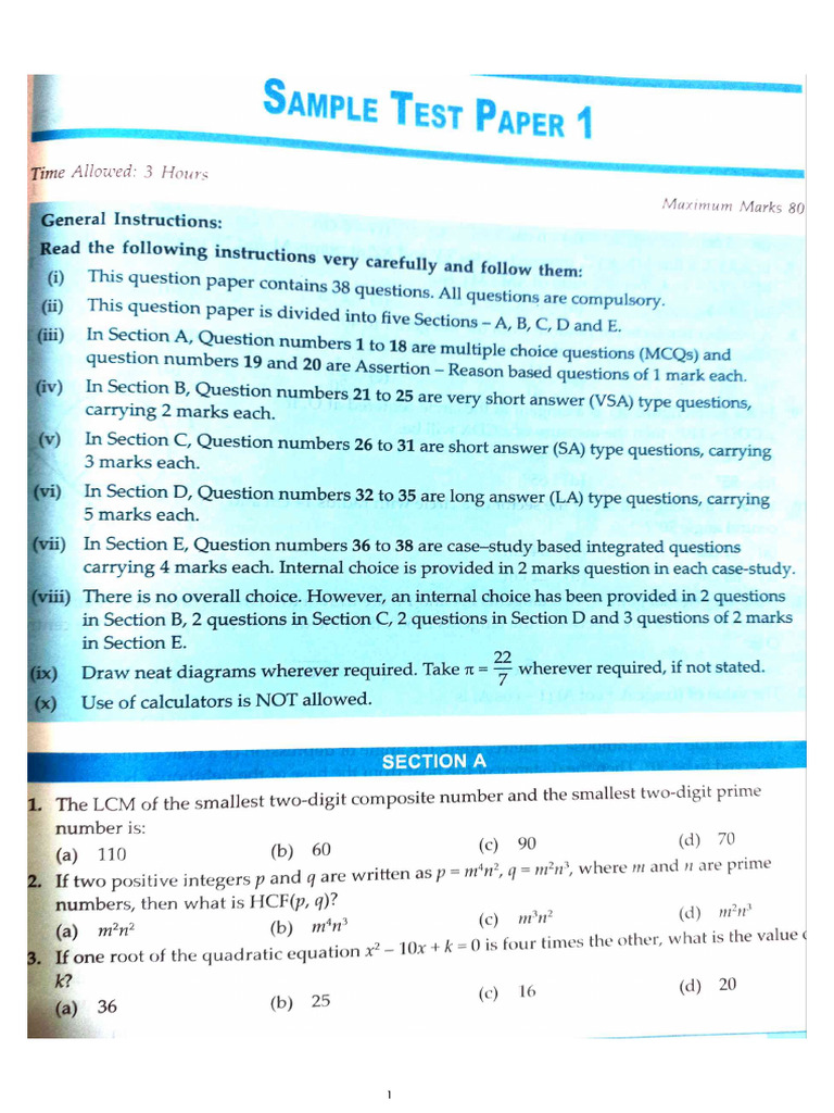 Sample Paper 1 | PDF
