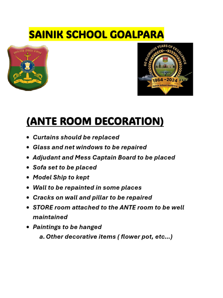 Ante Room Decoration Plan for Sainik School | PDF
