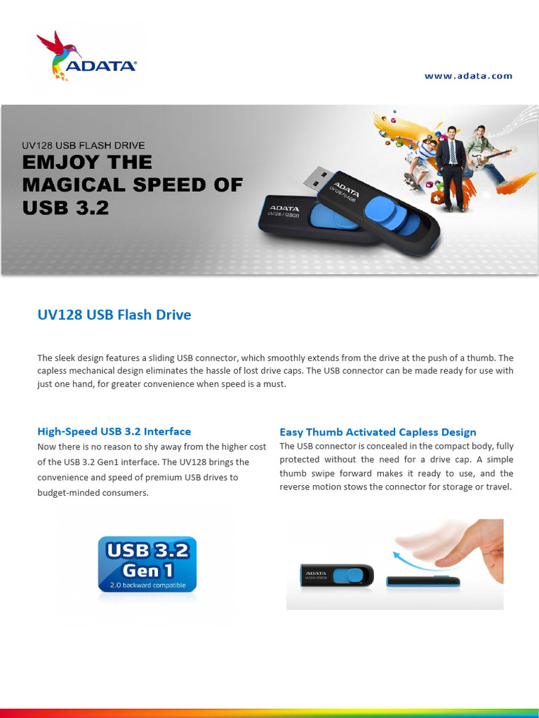 Datasheet Uv128 Usb Flash Drive v2 | PDF | Usb | Usb Flash Drive