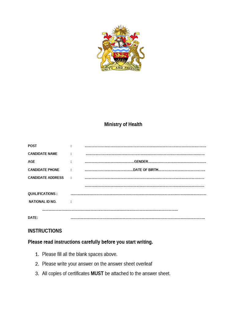 Health Ministry Candidate Application Form | PDF
