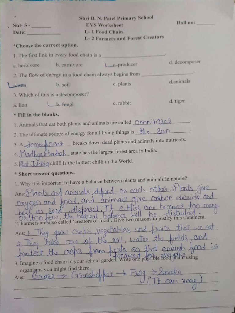 EVS Worksheet Answer Key - Nov | PDF | Biology | Nature