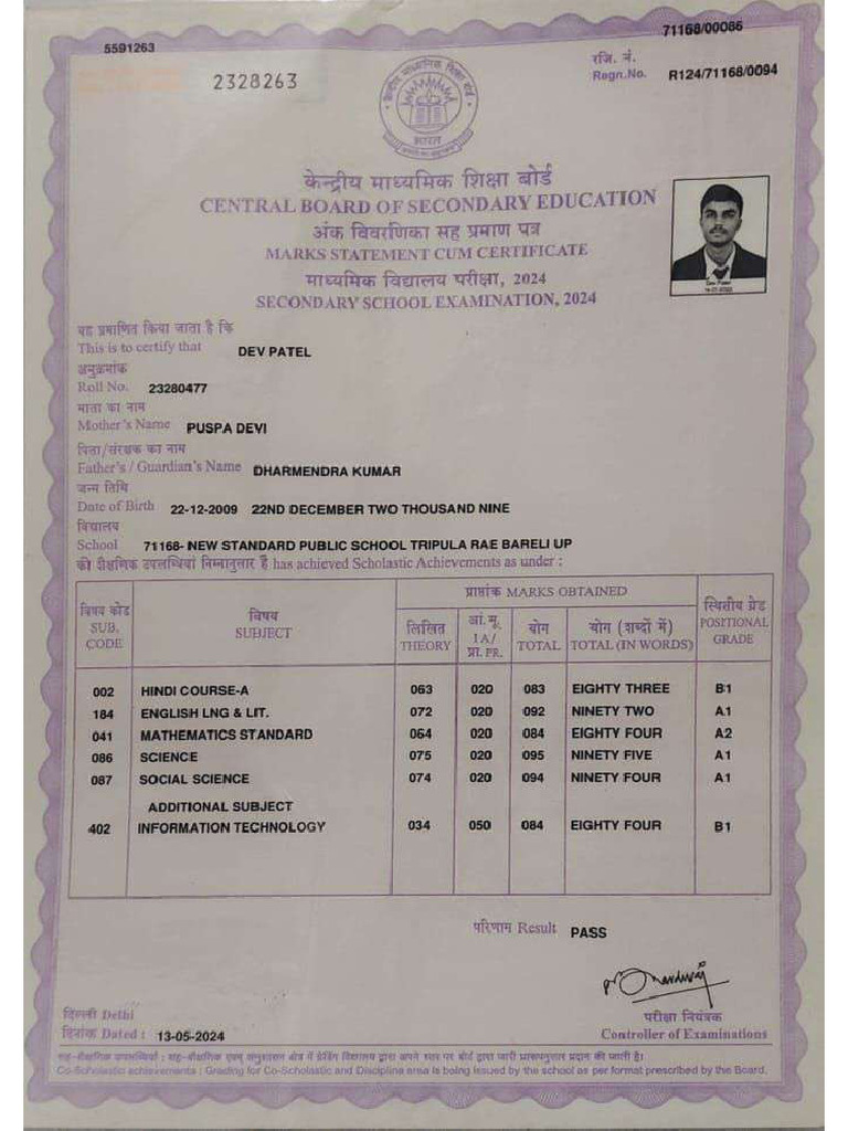 Class X Marksheet | PDF
