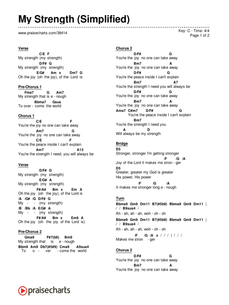 My Strength (Simplified) Chord Chart - C - 2 Column Layout | PDF | Song ...