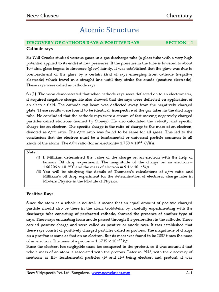 Atomic Structure and Models of Atom | PDF | Emission Spectrum ...