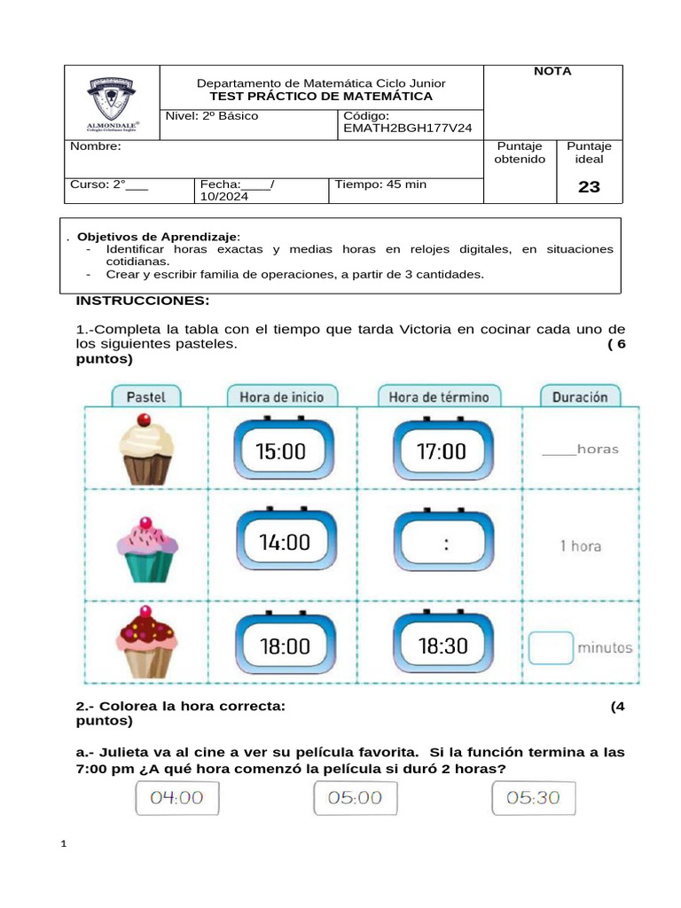 1er Test Practico 2º 10 de Octubre | PDF
