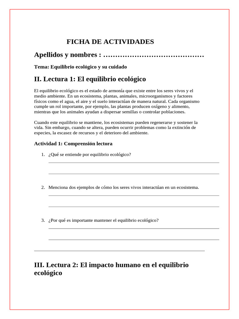 Ficha de Actividades | PDF | Ecología | Entorno natural
