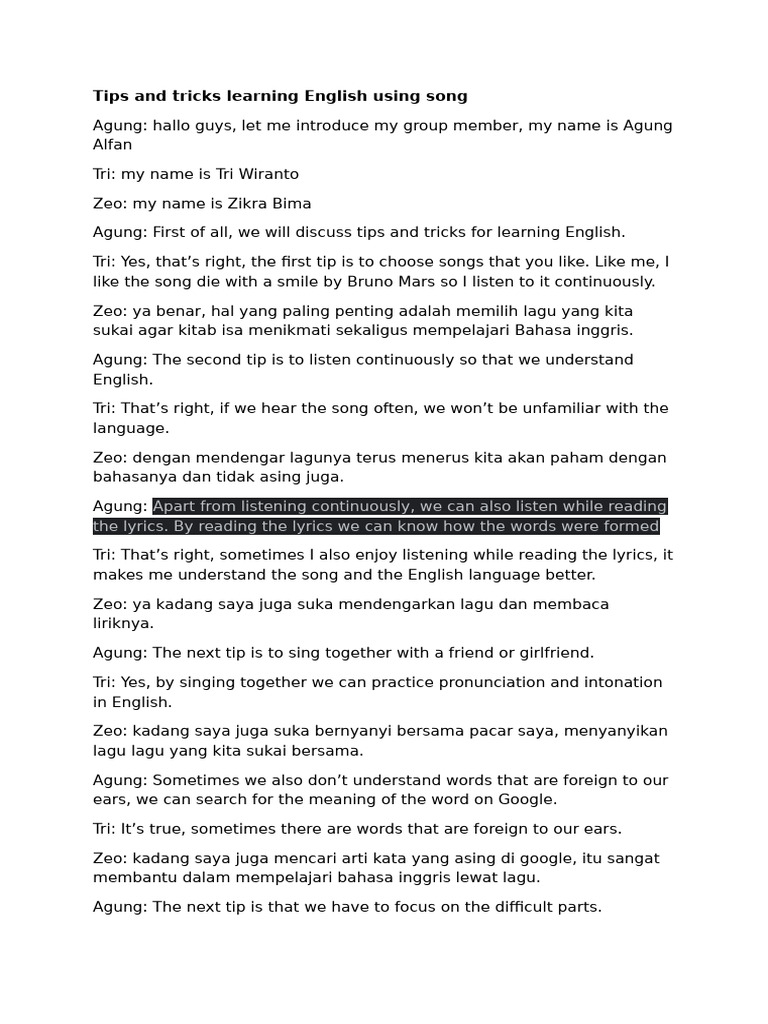 Learn English with Songs: Tips & Tricks | PDF