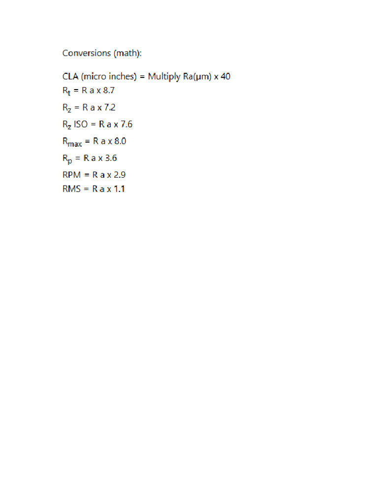 Surface Roughness Conversion Chart | PDF