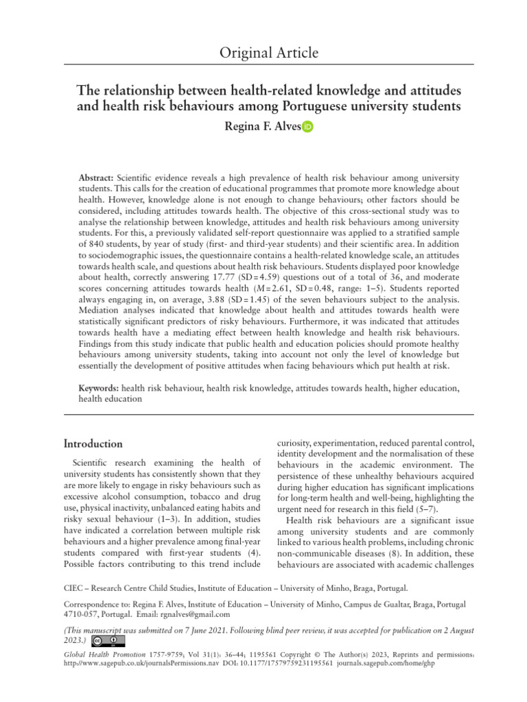 Health Knowledge and Risk Behaviours in Students | PDF | Risk | Behavior