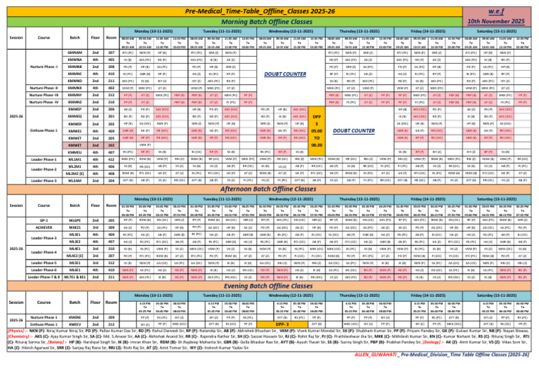 Pre-Medical Offline Class Timetable 2025 | PDF