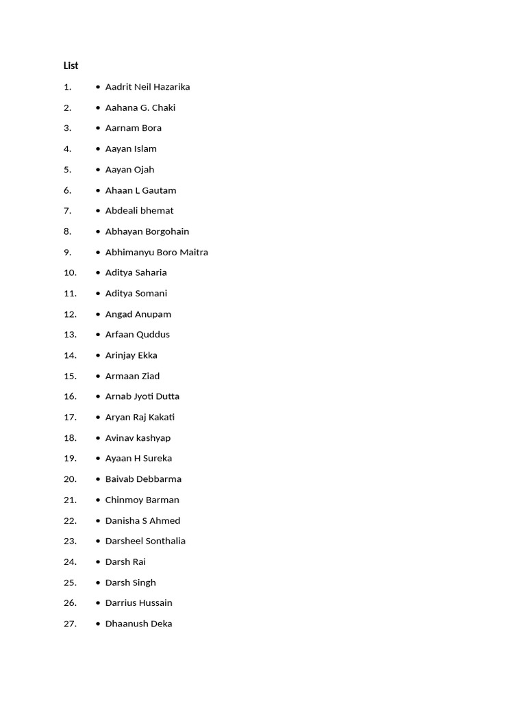 List of Names and Students | PDF