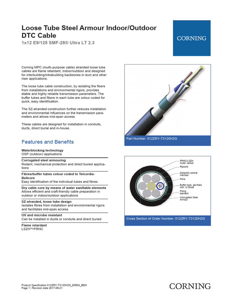 12-Fibre Indoor/Outdoor DTC Cable | PDF | Optical Fiber | Materials