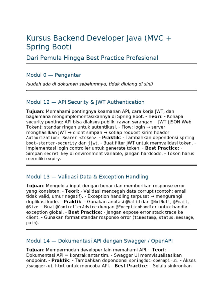 Kursus Lengkap Backend Developer Java | PDF