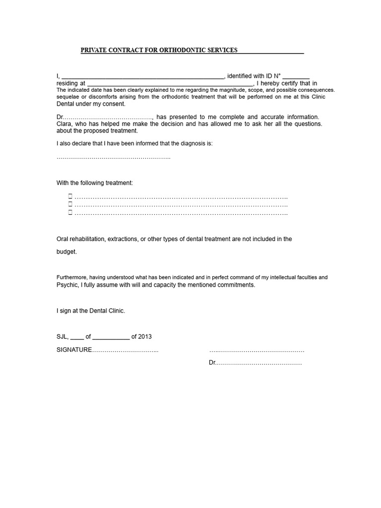 Orthodontic Services Contract Agreement | PDF | Orthodontics | Health Care