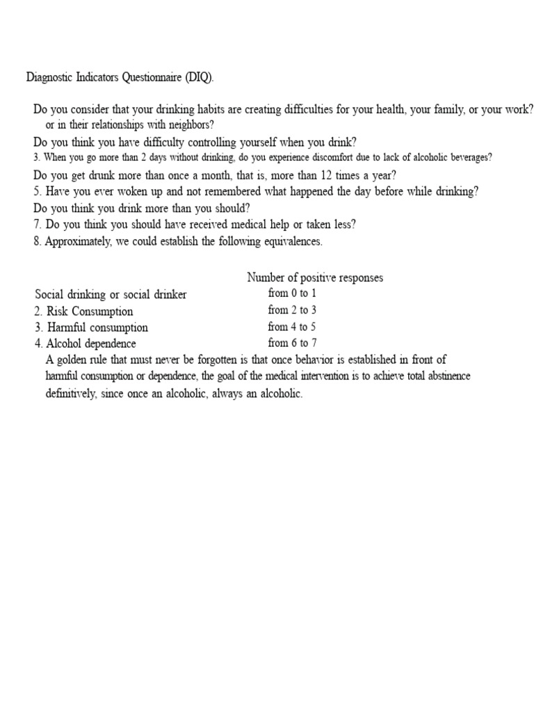 Diagnostic Indicators Questionnaire (DIQ) | PDF